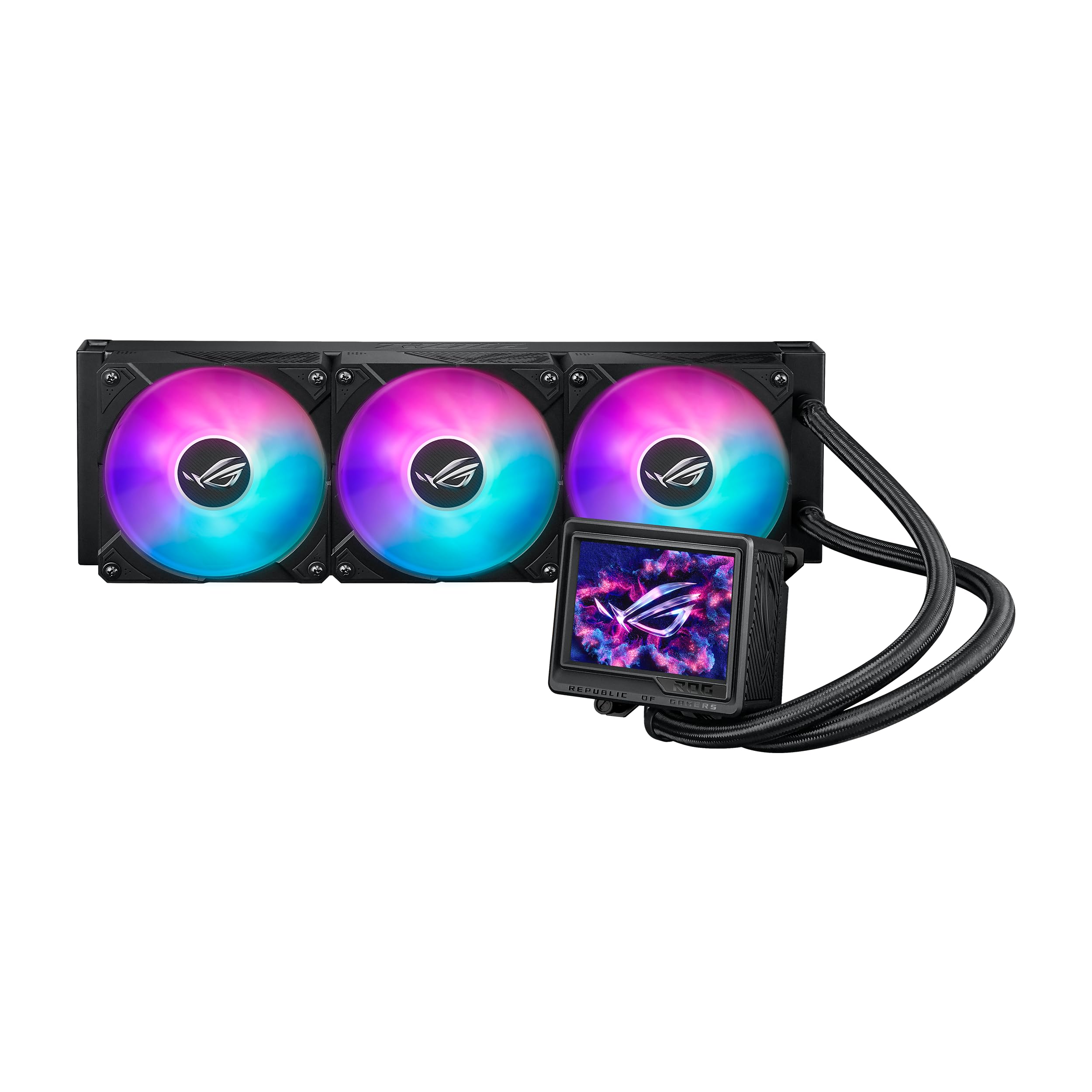 ASUS ROG RYUJIN III 360 ARGB EXTREME all-in-one AIO CPU liquid cooler, AMD Ryzen 9000 & Intel® Core™ Ultra Ready, Asetek Gen8 V2 pump; high airflow static pressure magnetic fans; customizable 3.5" LCD