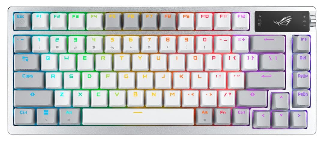 ASUS ROG Azoth Wireless Mechanical Gaming Keyboard – 75% TKL, Tri-Mode Connectivity, Hot Swappable Pre-lubed ROG NX Storm Clicky Switches, PBT Keycaps, RGB, OLED Display, PC/Mac Support - White