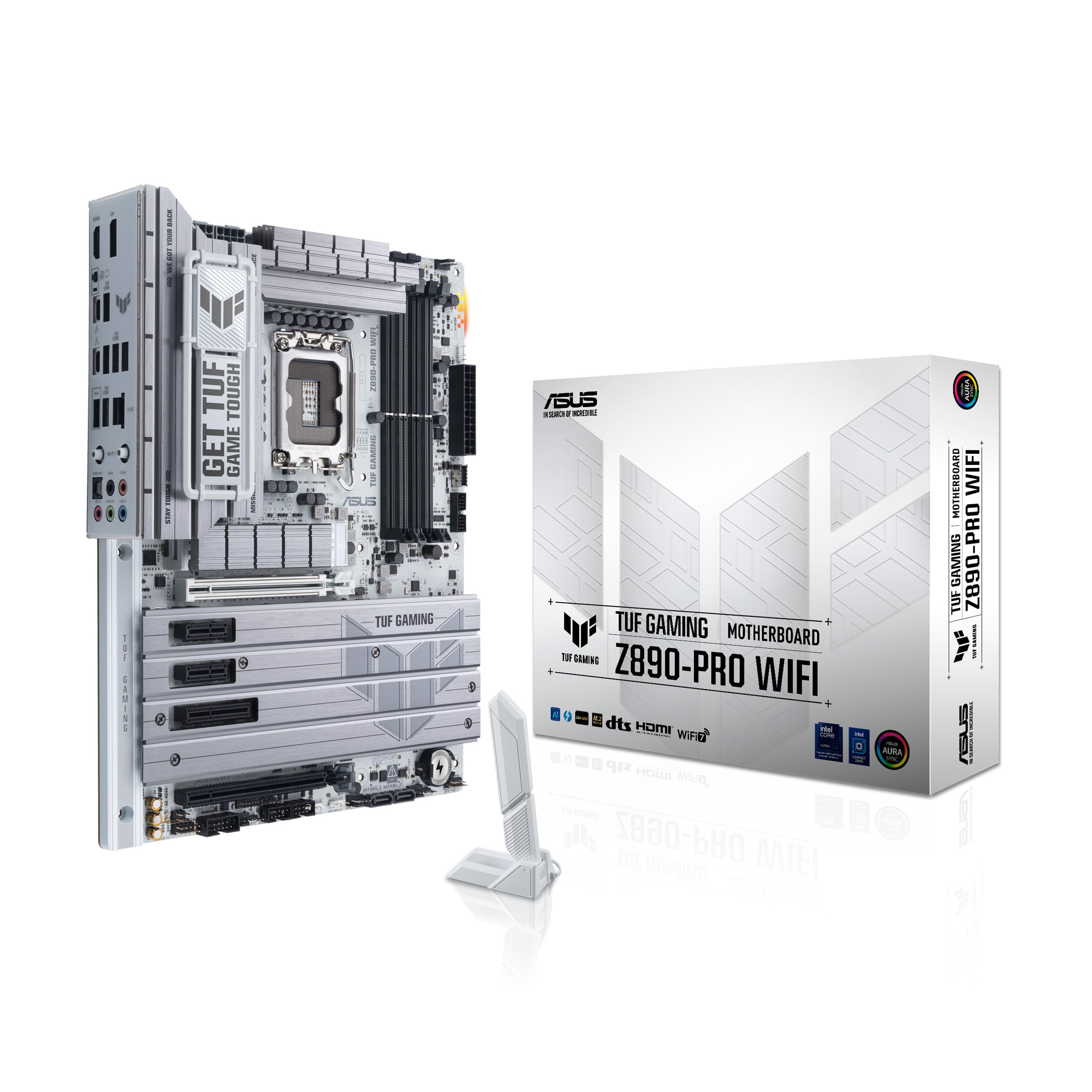 ASUS TUF Gaming Z890-PRO WiFi Z890 LGA 1851 ATX Motherboard, Intel® Core™ Ultra Series 2 Ready, Advanced AI PC-Ready, 16+1+2+1 Stages, DDR5, PCIe® 5.0, Thunderbolt 4 Type-C, 4X M.2, Wi-Fi 7, 2.5Gb