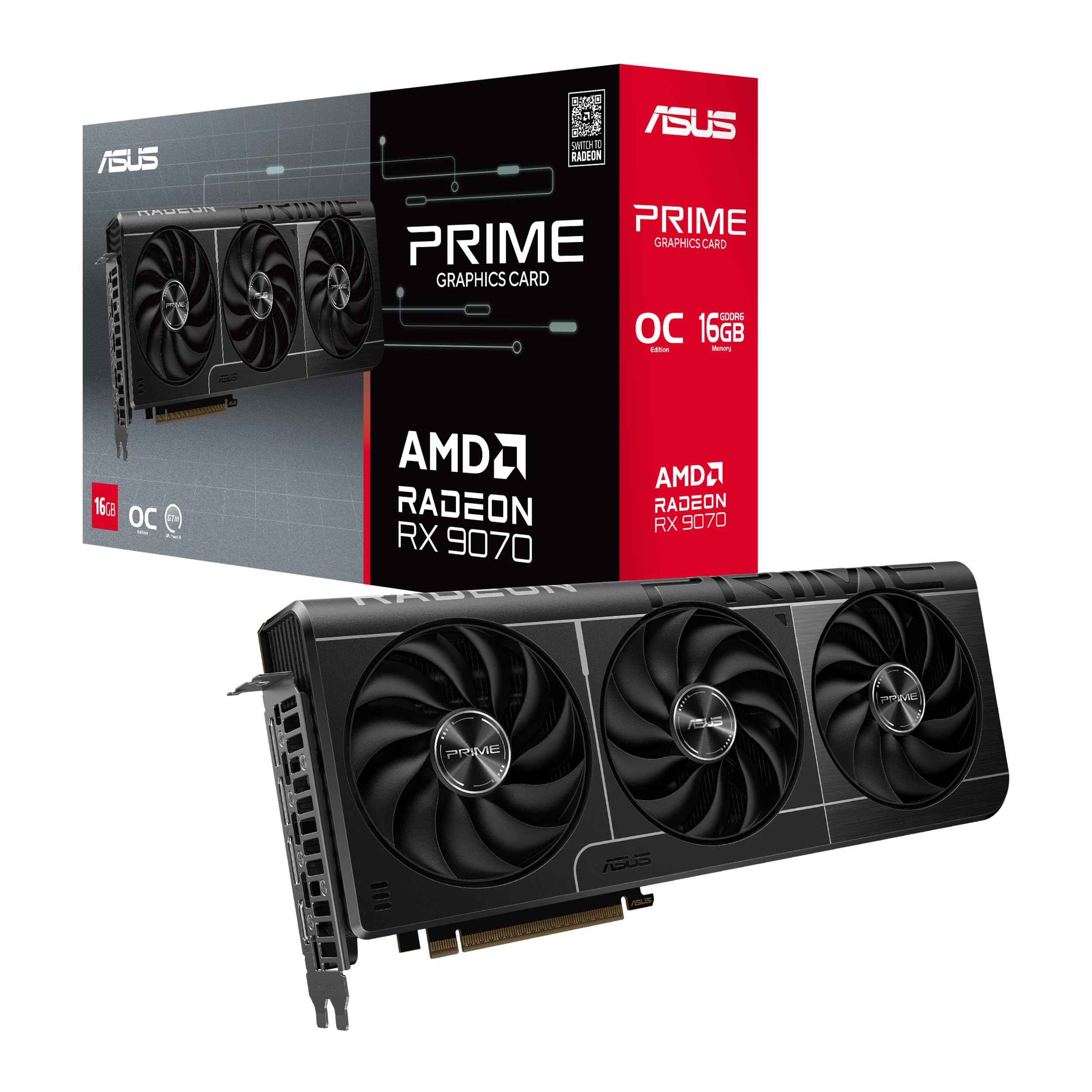 ASUS Prime Radeonâ„¢ RX 9070 OC Edition Graphics Card (PCIe 5.0, HDMI/DP 2.1, 2.5-Slot Design, axial-tech Fans, Dual Ball Fan Bearings, Dual BIOS, ASUS GPU Guard)