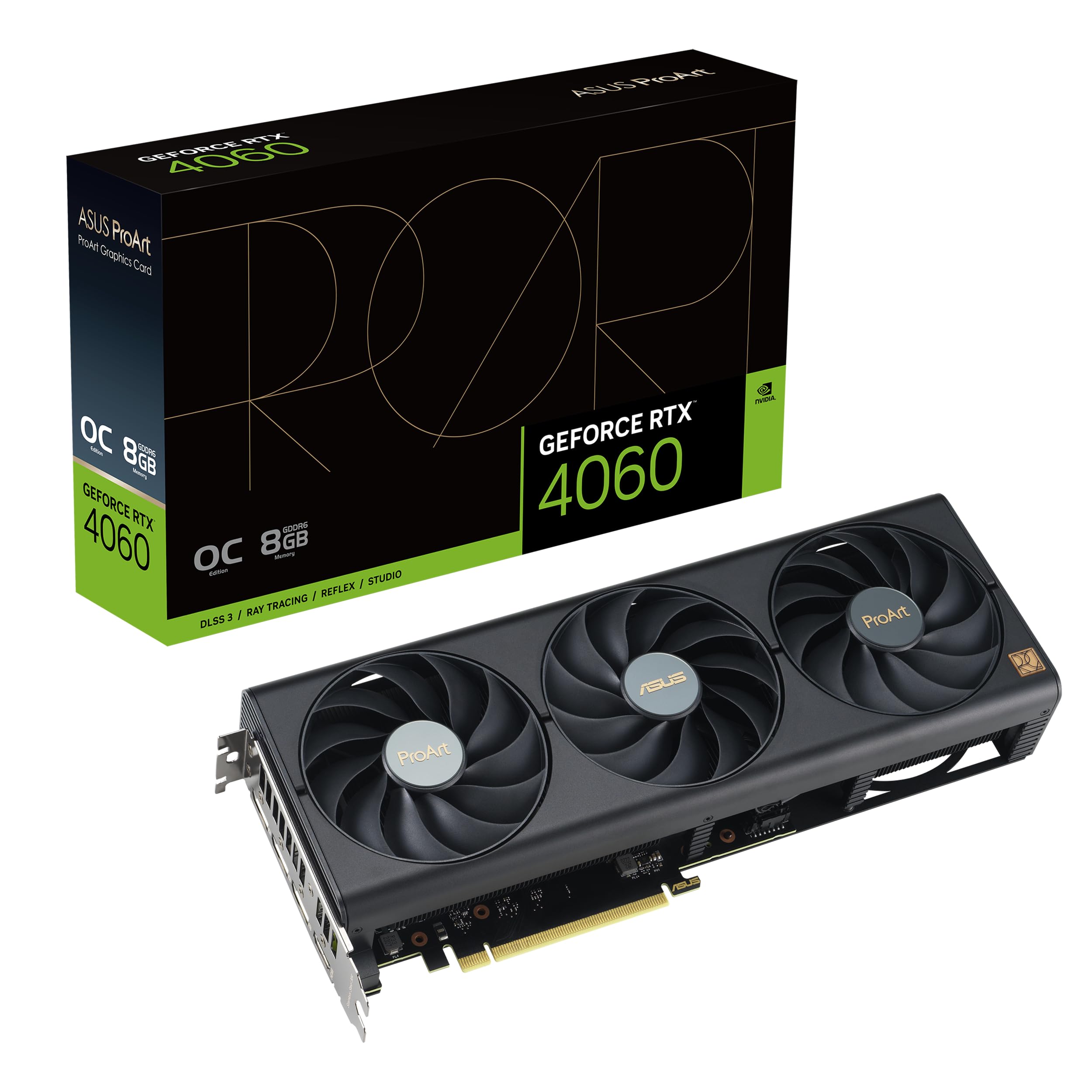 ASUS ProArt GeForce RTXâ„¢ 4060 OC Edition 8GB GDDR6 Graphics Card (PCIe 4.0, 8GB GDDR6, DLSS 3, HDMI 2.1a, DisplayPort 1.4a)