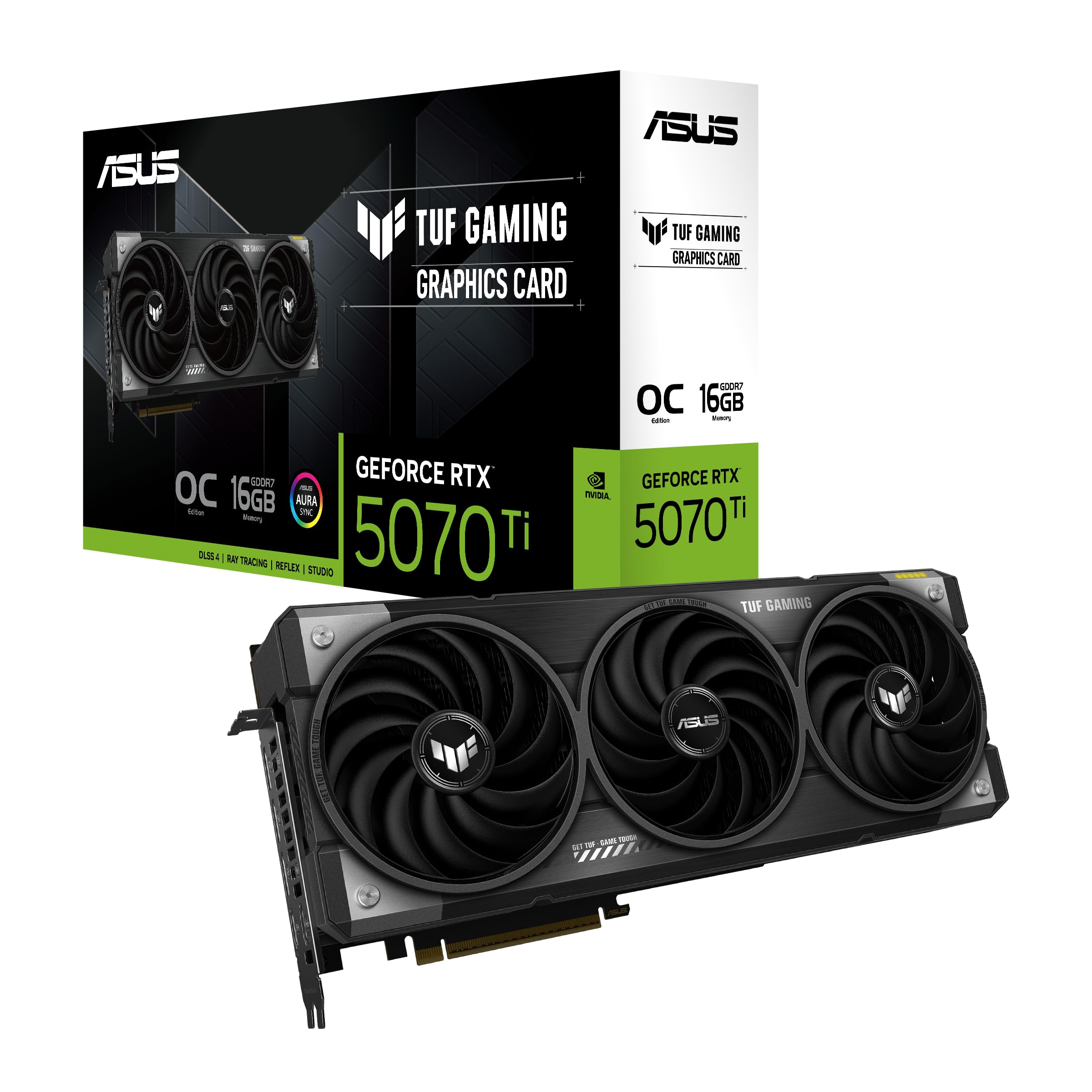ASUS TUF Gaming GeForce RTX ™ 5070 Ti 16GB GDDR7 OC Edition Gaming Graphics Card (PCIe® 5.0, HDMI®/DP 2.1, 3.125-slot, Military-Grade Components, Protective PCB Coating, axial-tech Fans)