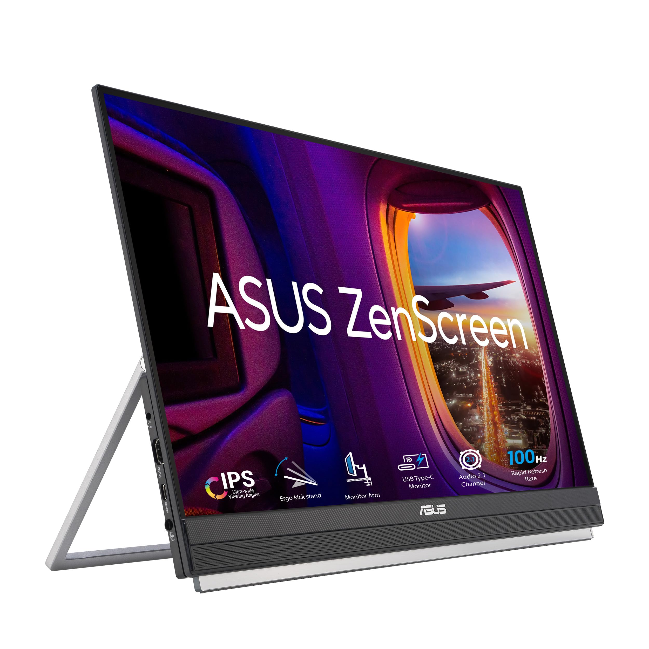 ASUS ZenScreen 22” (21.5 viewable) 1080P Portable Monitor (MB229CF) – Full HD, IPS, 100Hz, USB-C PD 60W, Speakers, Carrying Handle, Kickstand, C-clamp Arm, Partition Hook, Subwoofer, 3 yr Warranty
