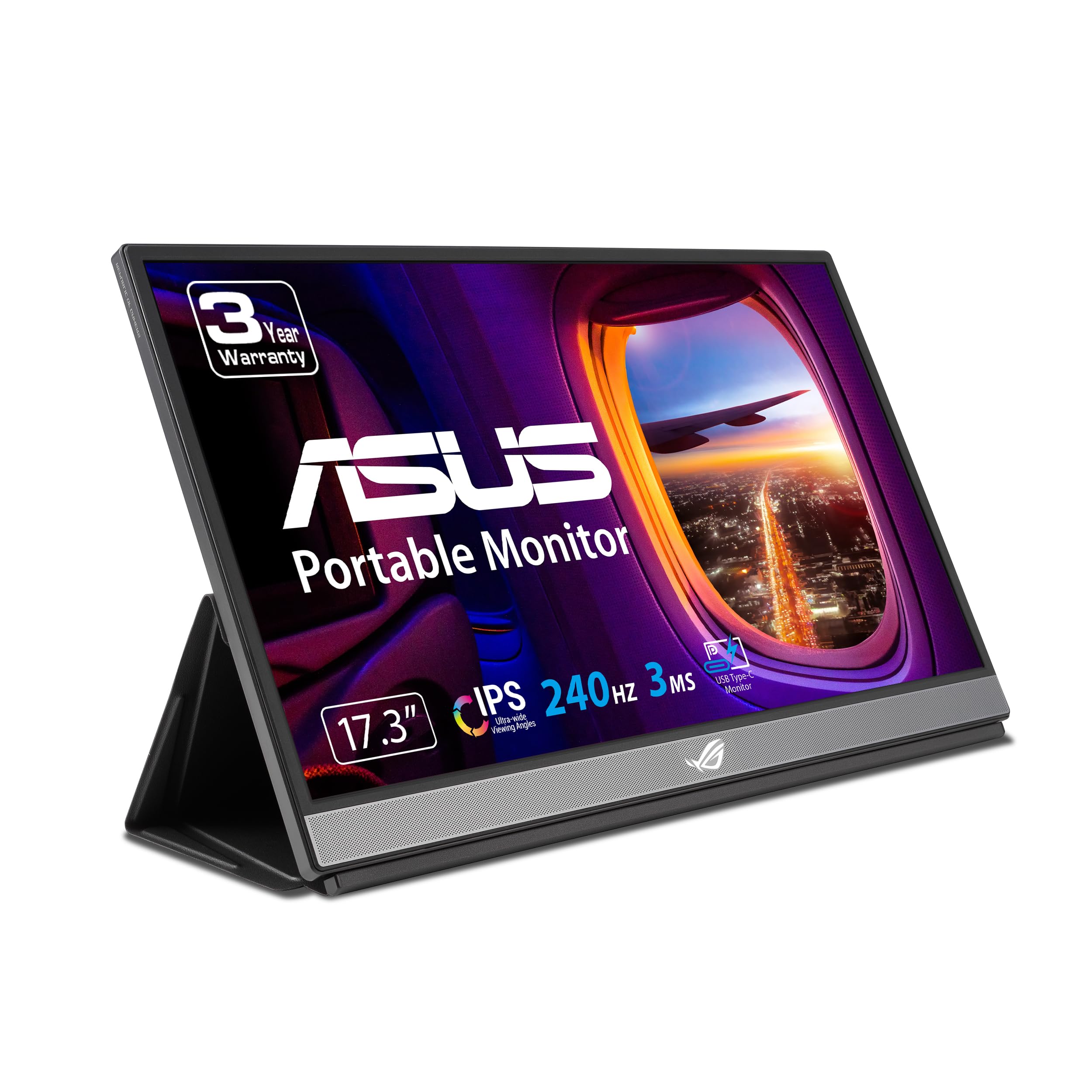 ASUS ROG Strix 17.3" 1080P Portable Gaming Monitor (XG17AHPE) - FHD, IPS, 240Hz, Adaptive-Sync, Built-in Battery, Smart Case, USB Type-C, Micro HDMI, For Laptop, PC, Phone, Console, 3-Year Warranty